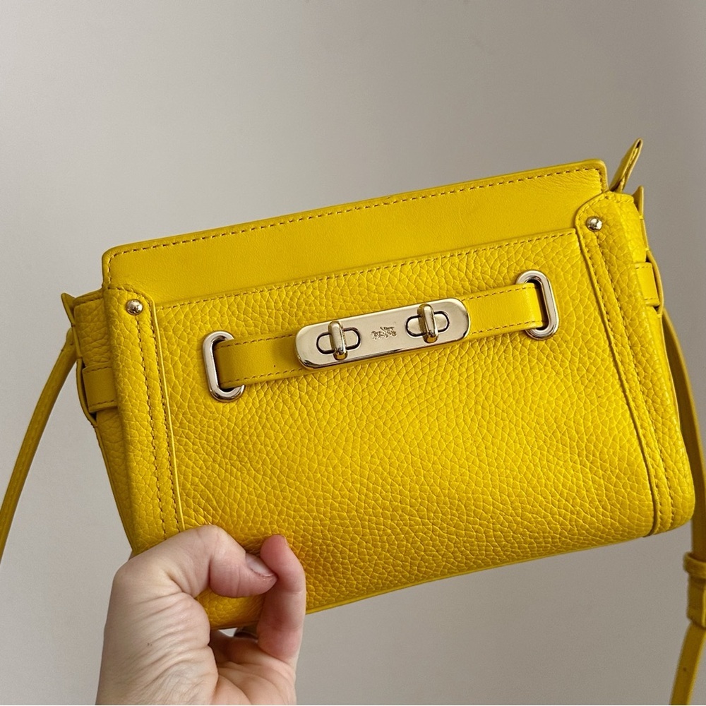 Coach Swagger Mini Cross Body Purse Bag Yellow Silver Hardware